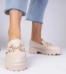 marka niezdefiniowana Beige elegant moccasins with rhinestones Zelda