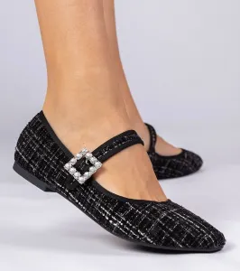 Gemre Čierne dámske balerínky s prackou a kryštálikmi Piona