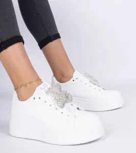 marka niezdefiniowana White women's sneakers decorated with a rhinestone teddy Karrot