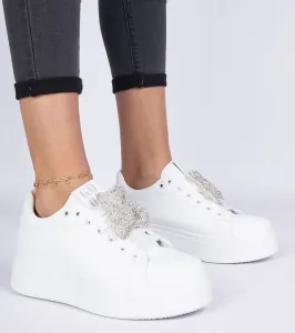 marka niezdefiniowana White women's sneakers decorated with a rhinestone teddy Karrot