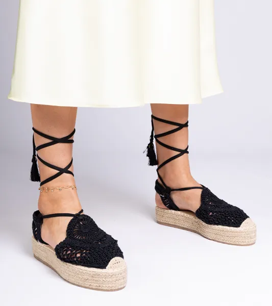 Gemre Čierne sandále espadrilky pletené Lemura
