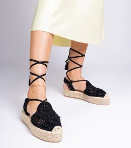 Gemre Čierne sandále espadrilky pletené Lemura