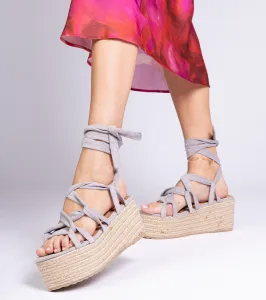Gemre Sivé sandále espadrilky na vysokej platforme Narita