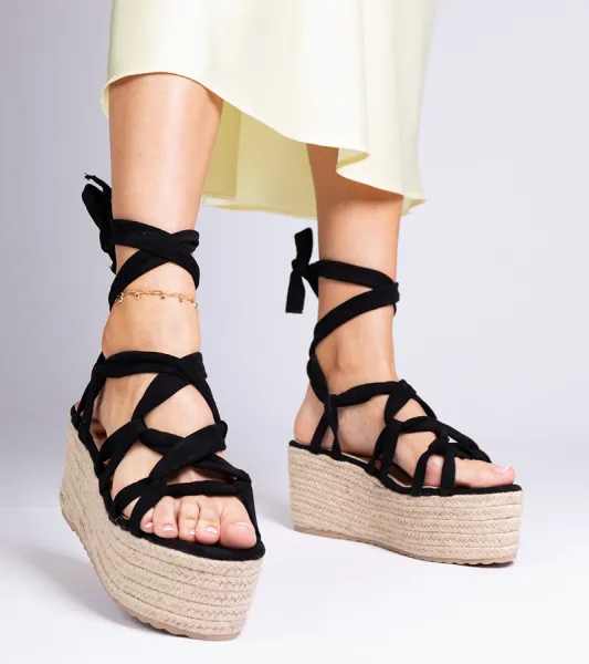 Gemre Čierne sandále espadrilky na vysokej platforme Narita