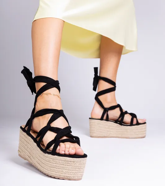 Gemre Čierne sandále espadrilky na vysokej platforme Narita