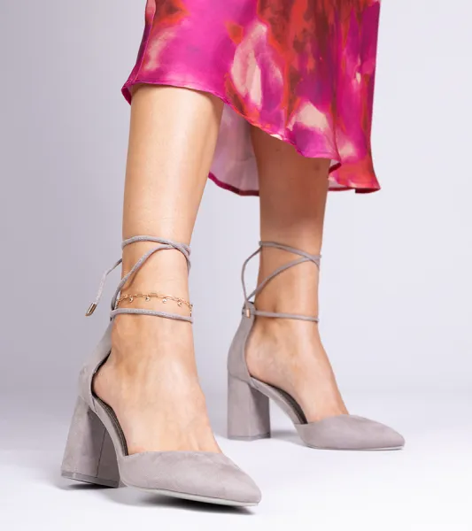 marka niezdefiniowana Gray classic pumps made of eco-suede Kaya