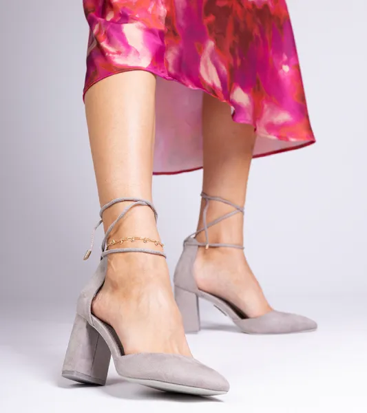 marka niezdefiniowana Gray classic pumps made of eco-suede Kaya