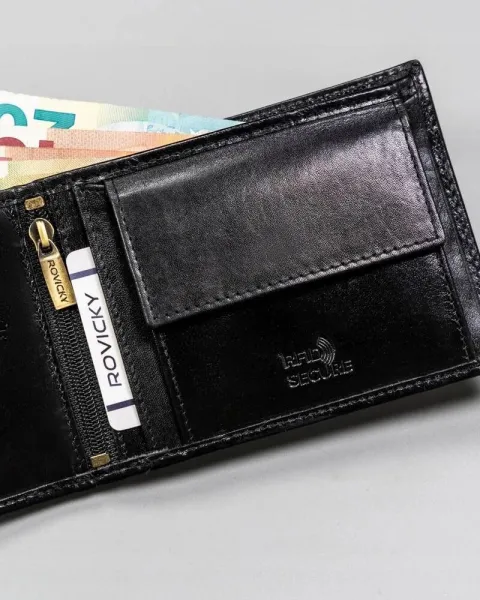 Trendy kožená čierna pánska peňaženka