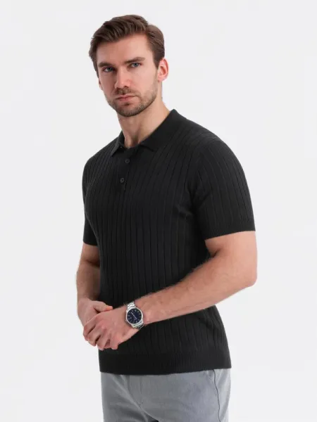 Polokošeľa s krátkym rukávom slim fit -pre mužov- čierna