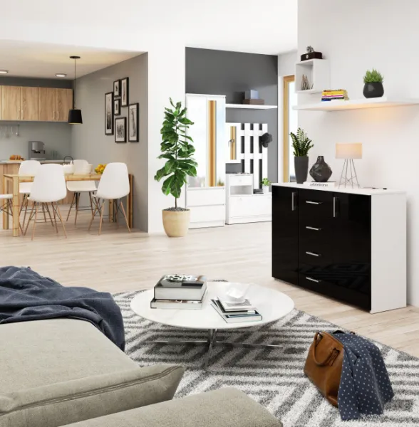 Ak furniture Komoda Torvi K 110,4 cm biela/čierna lesklá