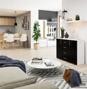 Ak furniture Komoda Torvi K 110,4 cm biela/čierna lesklá