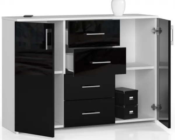 Ak furniture Komoda Torvi K 110,4 cm biela/čierna lesklá