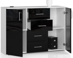 Ak furniture Komoda Torvi K 110,4 cm biela/čierna lesklá