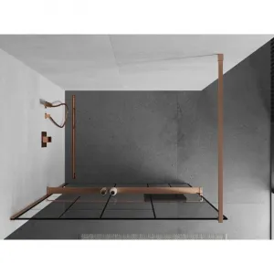 MEXEN/S - Kioto+ Sprchová zástena s poličkou WALK-IN 80 x 200, čierna vzor, meď kartáčovaná 800-080-121-65-78