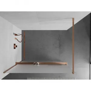 MEXEN/S - Kioto+ Sprchová zástena s poličkou WALK-IN 120 x 200, dekor, meď kartáčovaná 800-120-121-65-30