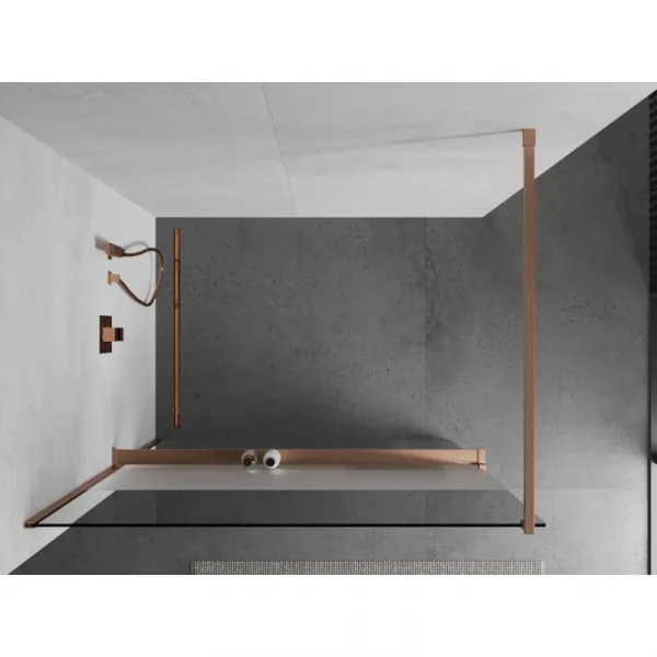 MEXEN/S - Kioto+ Sprchová zástena s poličkou WALK-IN 80 x 200, transparent/dekor, meď kartáčovaná 800-080-121-65-35