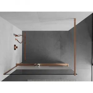 MEXEN/S - Kioto+ Sprchová zástena s poličkou WALK-IN 80 x 200, transparent/dekor, meď kartáčovaná 800-080-121-65-35