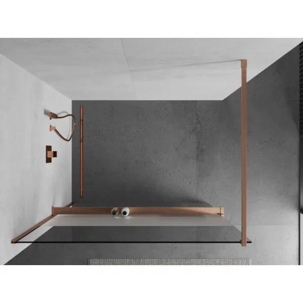 MEXEN/S - Kioto+ Sprchová zástena s poličkou WALK-IN 70 x 200, transparent/dekor, meď kartáčovaná 800-070-121-65-35