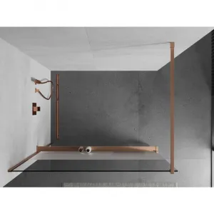 MEXEN/S - Kioto+ Sprchová zástena s poličkou WALK-IN 70 x 200, transparent/dekor, meď kartáčovaná 800-070-121-65-35