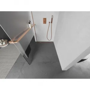 MEXEN/S - Kioto+ Sprchová zástena s poličkou WALK-IN 70 x 200, transparent/dekor, meď kartáčovaná 800-070-121-65-35