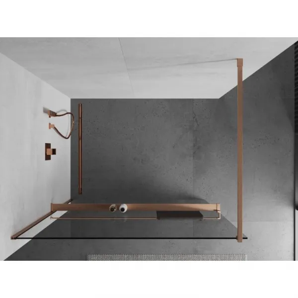 MEXEN/S - Kioto+ Sprchová zástena s poličkou WALK-IN 85 x 200, transparent, meď kartáčovaná 800-085-121-65-00