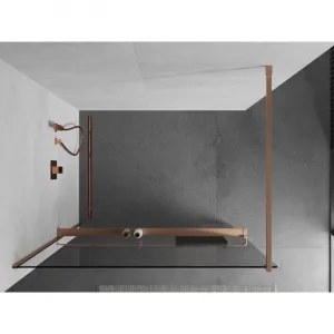 MEXEN/S - Kioto+ Sprchová zástena s poličkou WALK-IN 85 x 200, transparent, meď kartáčovaná 800-085-121-65-00