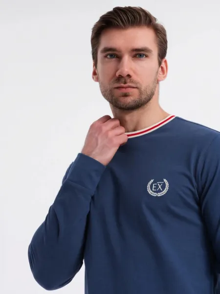 Pánske tričko s dlhým rukávom a s logom- tmavomodré