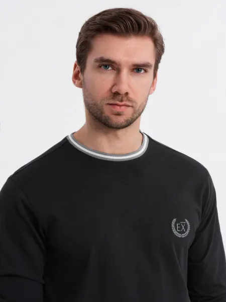 Pánske tričko s dlhým rukávom a s logom- čierne