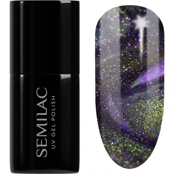 Semilac UV Hybrid Galaxy Flash gélový lak na nechty s použitím UV/LED lampy odtieň 825 Cyber Violet 7 ml