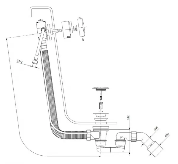 OLSEN SPA - Vaňový sifón s napúšťaním cez prepad, chróm BAHATK122SCR
