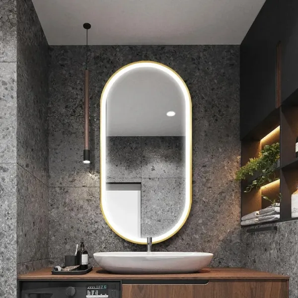 Tutumi Oválné nástěnné zrcadlo s LED osvětlením OVL 50x100 cm zlaté