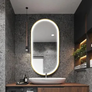 Tutumi Oválné nástěnné zrcadlo s LED osvětlením OVL 50x100 cm zlaté