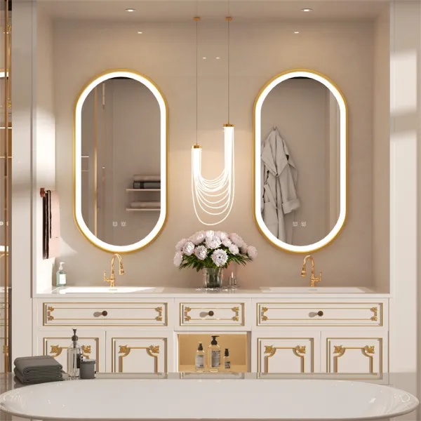 Tutumi Oválné nástěnné zrcadlo s LED osvětlením OVL 50x100 cm zlaté