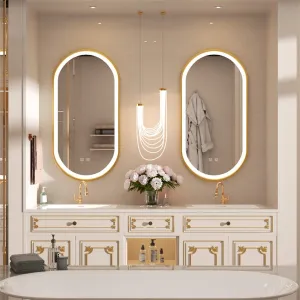 Tutumi Oválné nástěnné zrcadlo s LED osvětlením OVL 50x100 cm zlaté