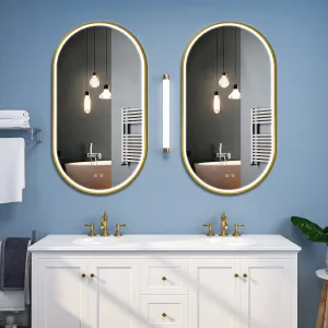 Tutumi Oválné nástěnné zrcadlo s LED osvětlením OVL 50x100 cm zlaté
