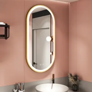 Tutumi Oválné nástěnné zrcadlo s LED osvětlením OVL 50x100 cm zlaté