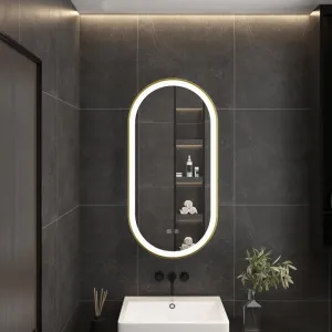 Tutumi Oválné nástěnné zrcadlo s LED osvětlením OVL 50x100 cm zlaté