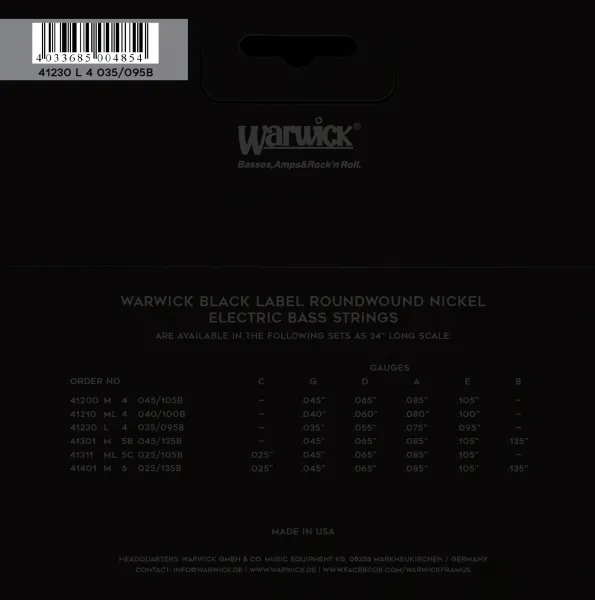 Warwick Black Label Nickel-Plated Steel 4 Light .035-.095