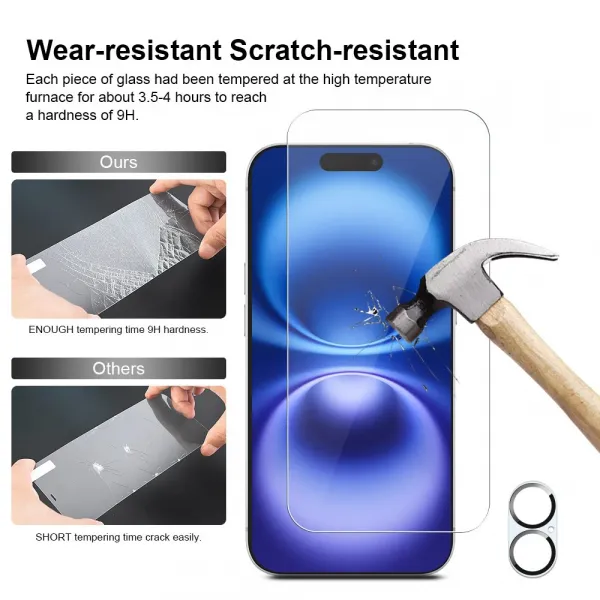 JP Mega Pack Tvrdených skiel, 3 sklá na telefón s aplikátorom + 2 sklá na šošovku, iPhone 16 Plus