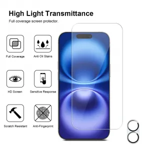 JP Mega Pack Tvrdených skiel, 3 sklá na telefón s aplikátorom + 2 sklá na šošovku, iPhone 16 Plus