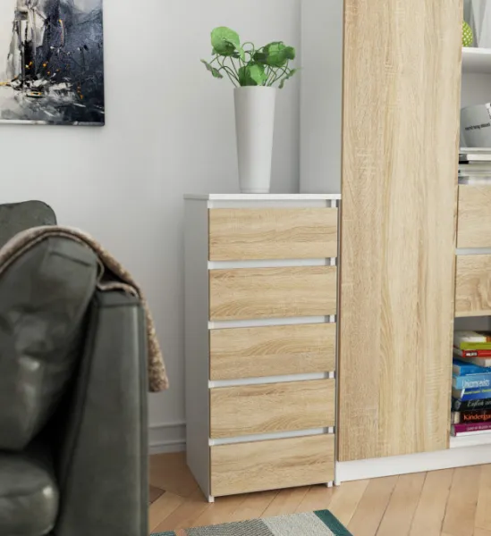 Ak furniture Komoda CL5 40 x 92 cm so zásuvkami biela/dub sonoma