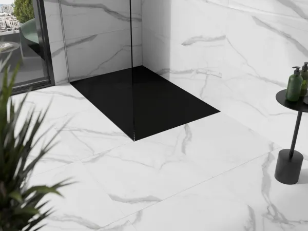 MEXEN/S - Stone+ obdĺžniková sprchová vanička 100 x 80, čierna, mriežka čierna 44708010-B