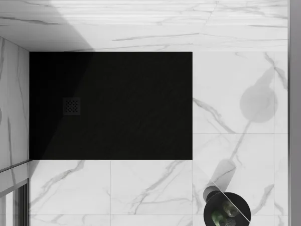 MEXEN/S - Stone+ obdĺžniková sprchová vanička 100 x 70, čierna, mriežka čierna 44707010-B