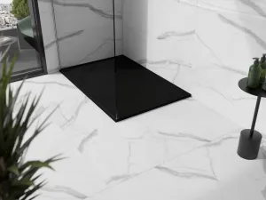 MEXEN/S - Stone+ obdĺžniková sprchová vanička 100 x 70, čierna, mriežka čierna 44707010-B