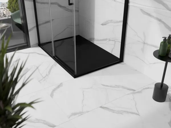 MEXEN/S - Stone+ obdĺžniková sprchová vanička 100 x 80, čierna, mriežka čierna 44708010-B
