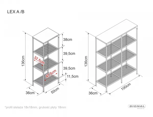 Signal Regál Lex A 100 cm dub přírodní/černý