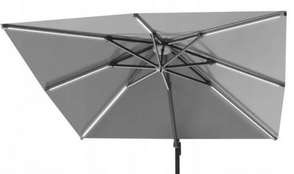 Garden Line Zahradní slunečník s ochranným obalem a LED osvětlením ROMA 300 x 400 cm šedý