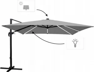 Garden Line Zahradní slunečník s ochranným obalem a LED osvětlením ROMA 300 x 400 cm šedý