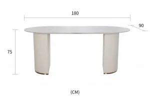 LivinHill Jídelní stůl Modig 180 cm eko kůže ecru/mramor