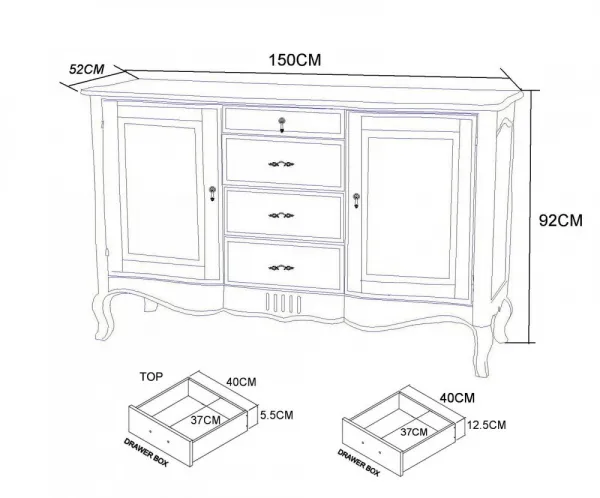 LivinHill Komoda Venezia 150 cm z masivu béžová